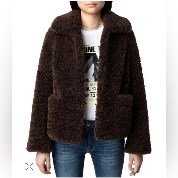 Zadig & Voltaire Fred Soft Curly Sherpa Coat in Brown Land size medium - Picture 1 of 6